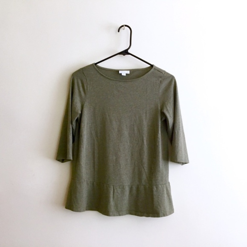 Pure Jill Heathered Green 3/4 Sleeve Peplum Top